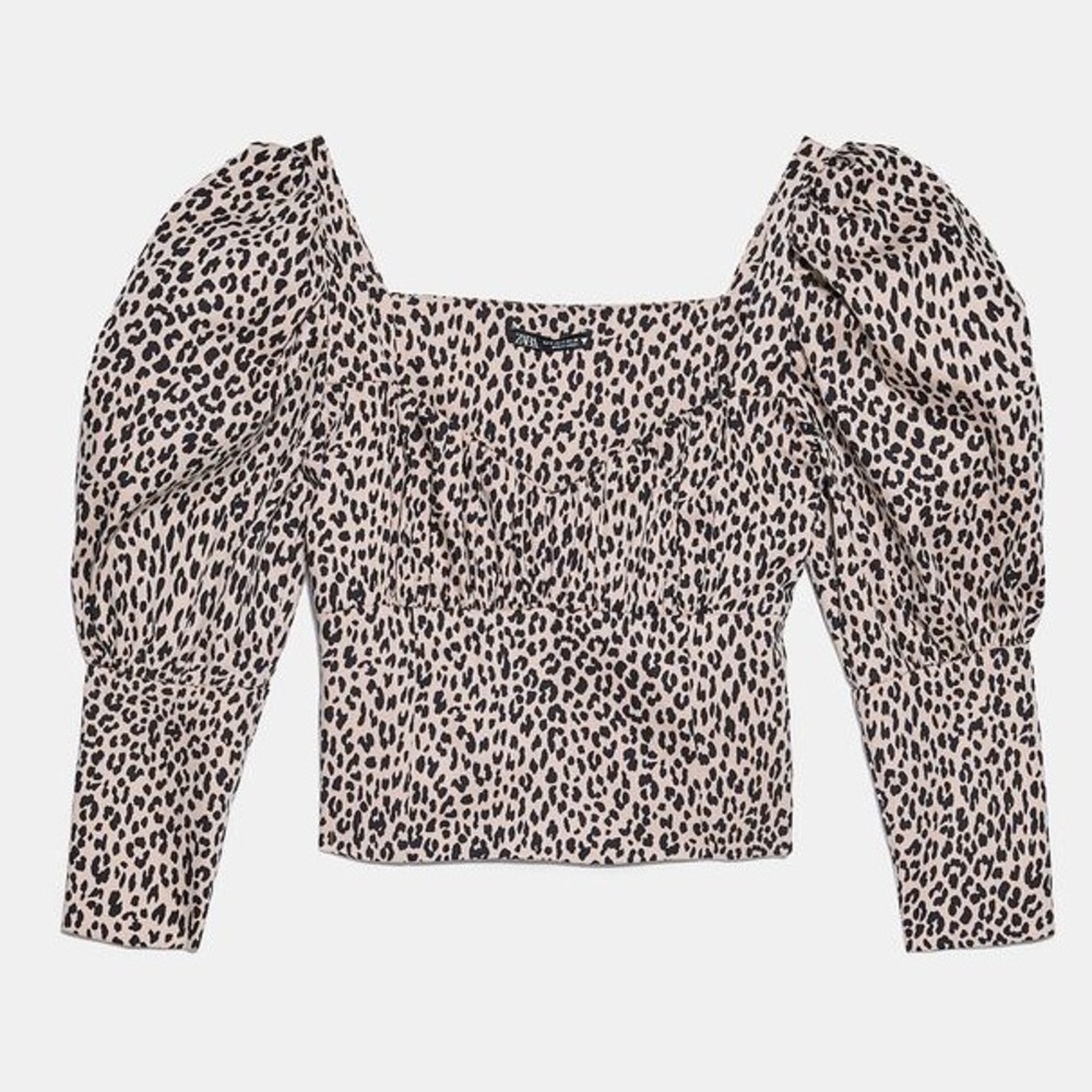 ZARA PUFF SHOULDER POPLIN Animal Print Crop - Picture 5 of 11
